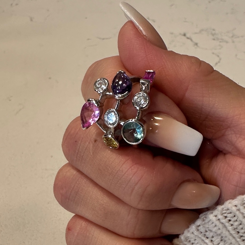 Elegant Multi-Stone Silver Ring